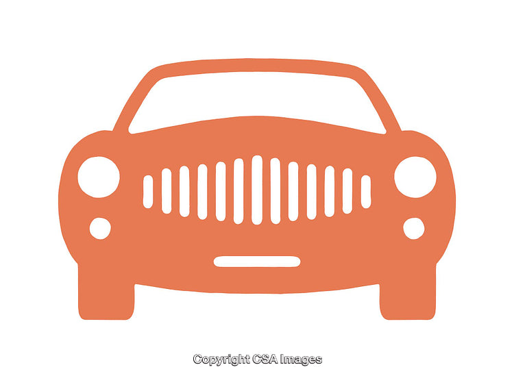 Orange Classic Car Icon with Front View Design on White Background