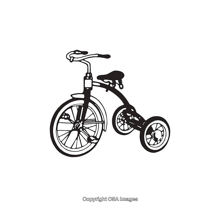 Black and White Line Art Illustration of a Vintage Tricycle