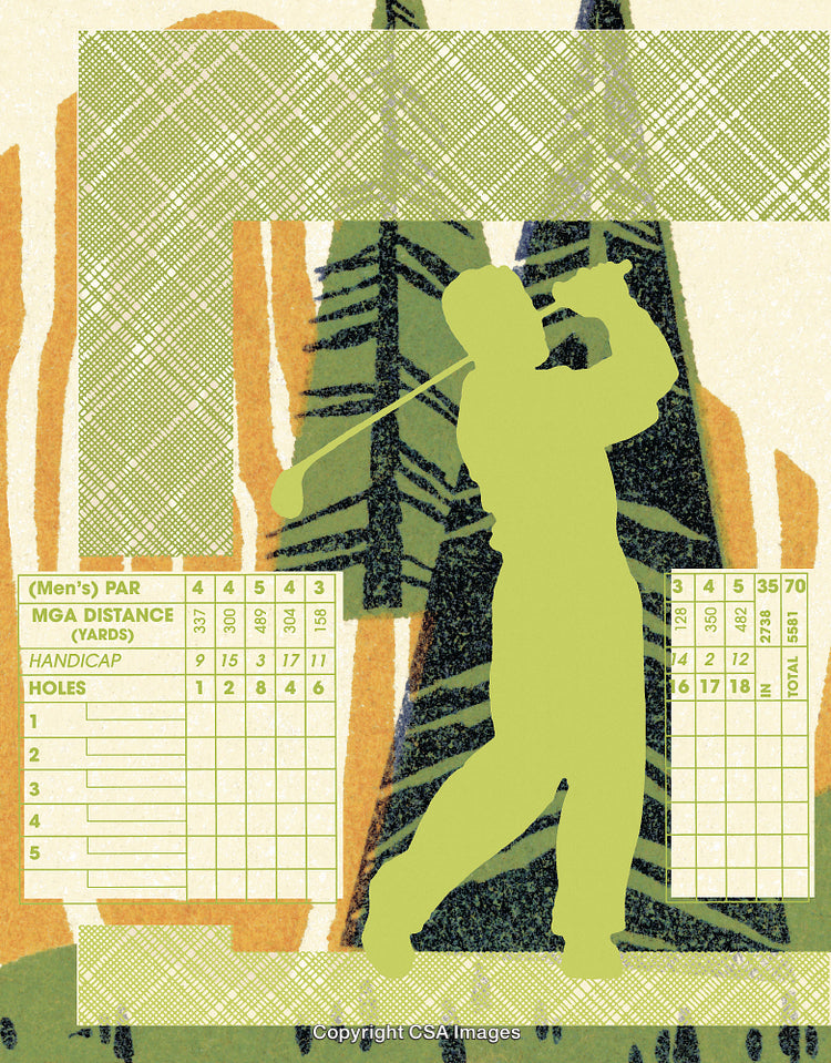 Silhouette of Golfer Swinging Club with Abstract Background and Course Details