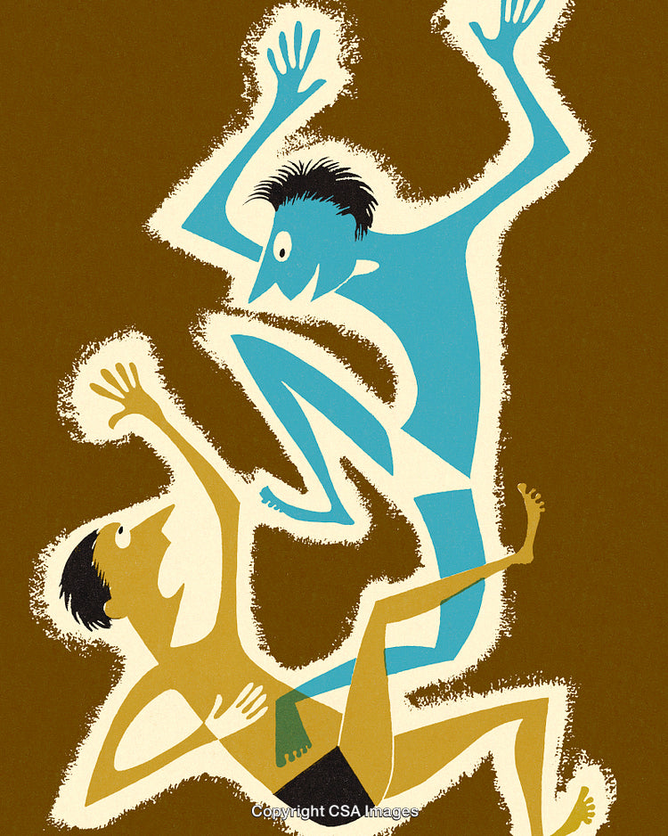 Abstract Depiction of Two Stylized Figures in Vibrant Interaction