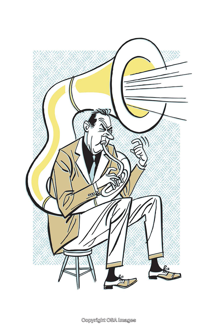 Illustration of a Musician Performing with a Brass Tuba Instrument