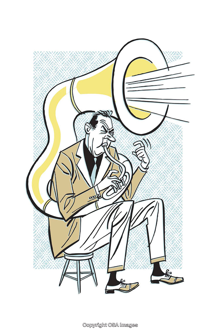 Illustration of a Musician Performing with a Brass Tuba Instrument