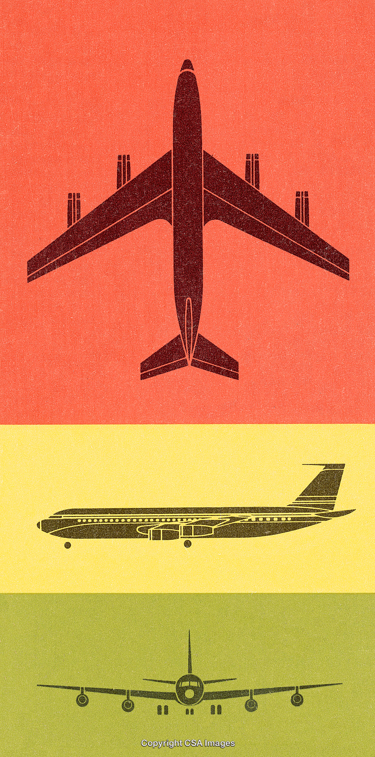 Retro Airplane Illustrations in Red, Yellow, and Green Color Scheme