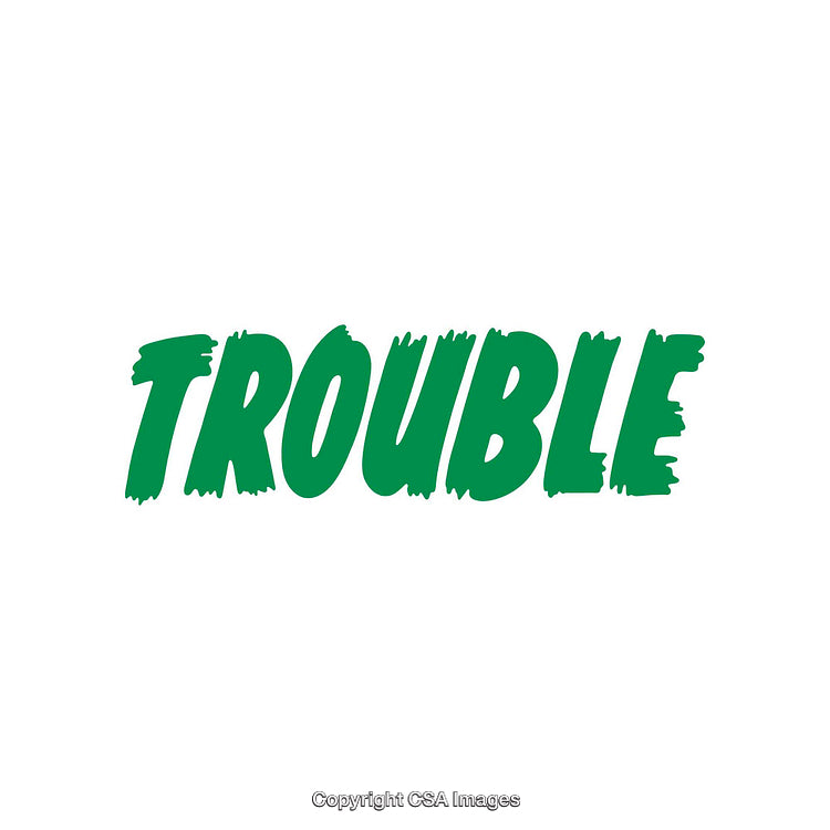 Green Bold Text Reading 'Trouble' on White Background