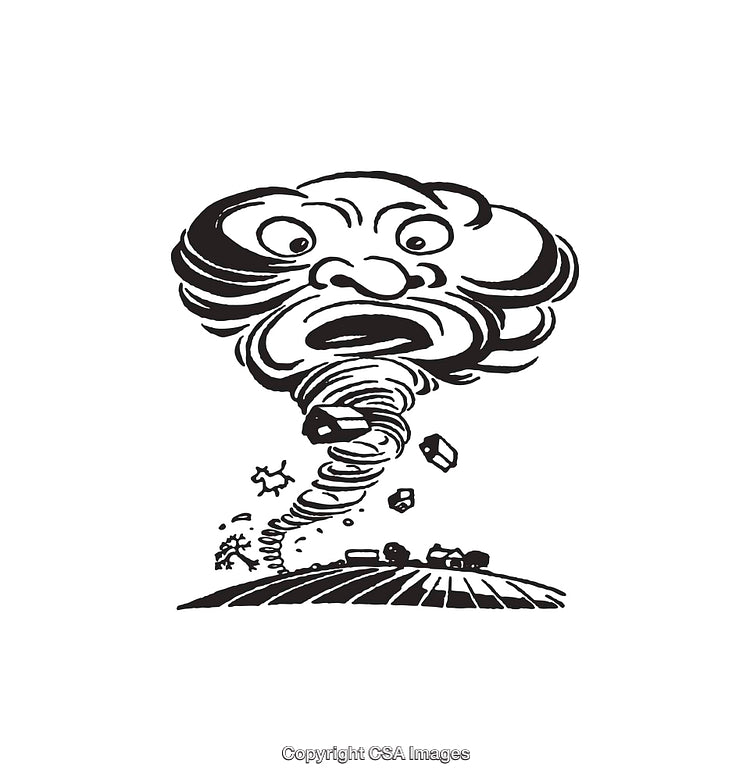 Animated Tornado Line Art with Expressive Cloud Face