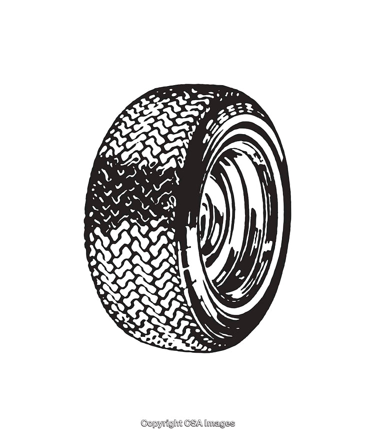 Detailed Black and White Line Art Illustration of a Car Tire