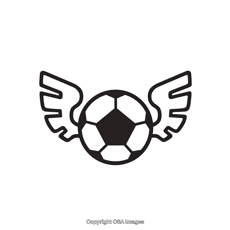 Black and White Line Art Soccer Ball With Wings