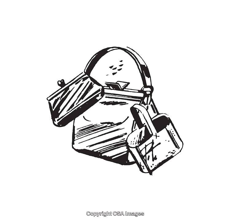 Black and White Line Art Illustration of Detailed Handbag