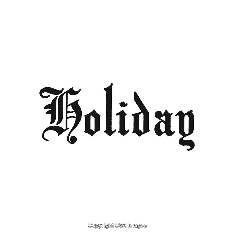 Holiday Text in Vintage Style Blackletter Typeface on White Background