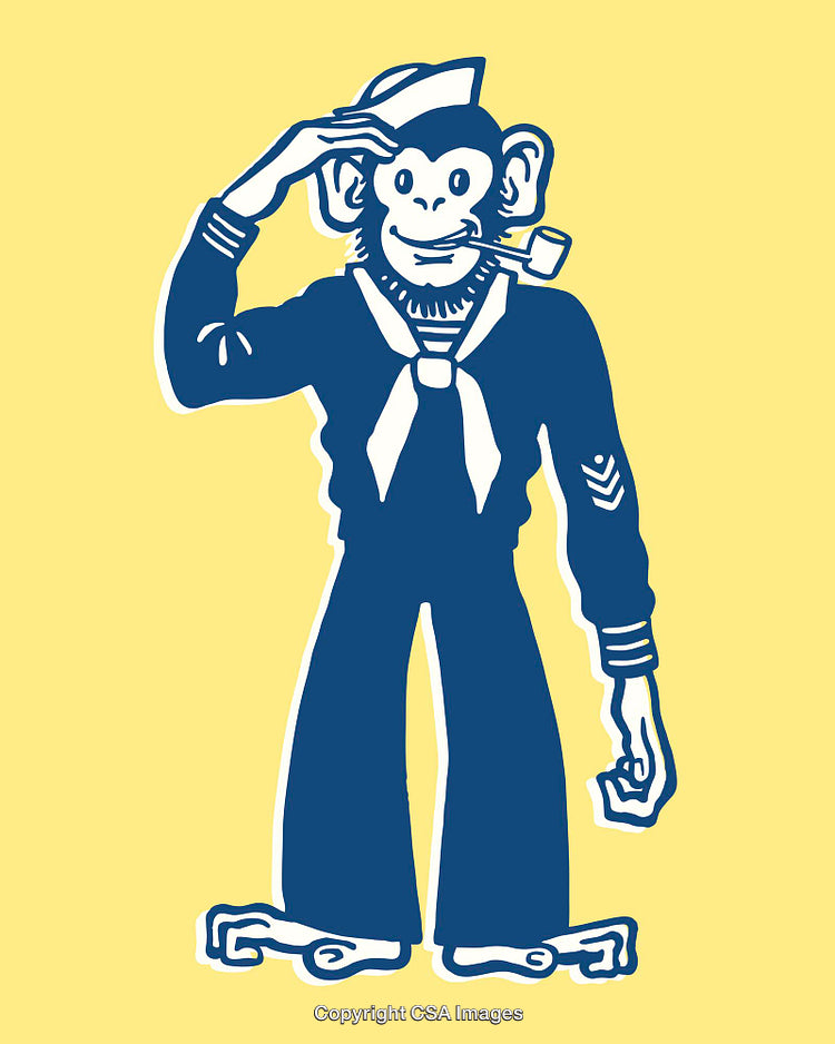 Cartoon Illustration of a Monkey Dressed as a Sailor in Vintage Style