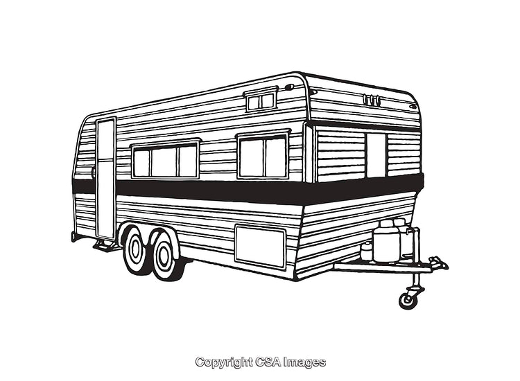 Vintage Style Line Art Illustration of a Mobile Travel Caravan