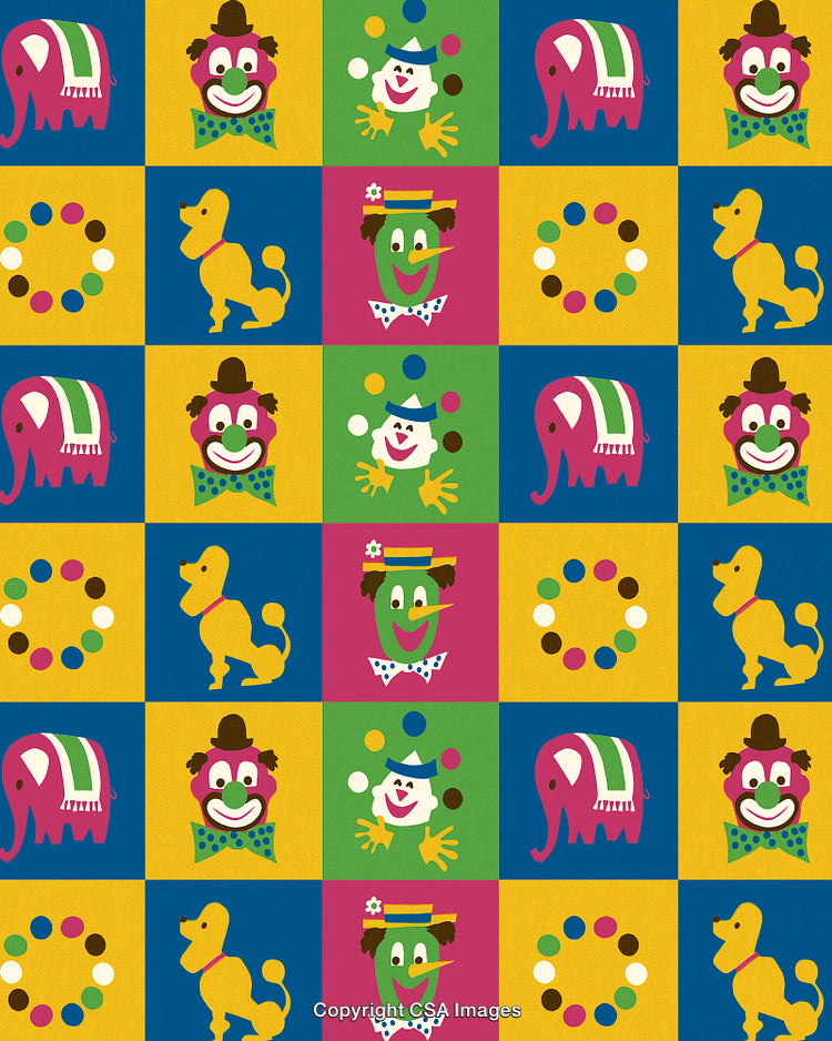 Pattern of Clowns and Circus Animals