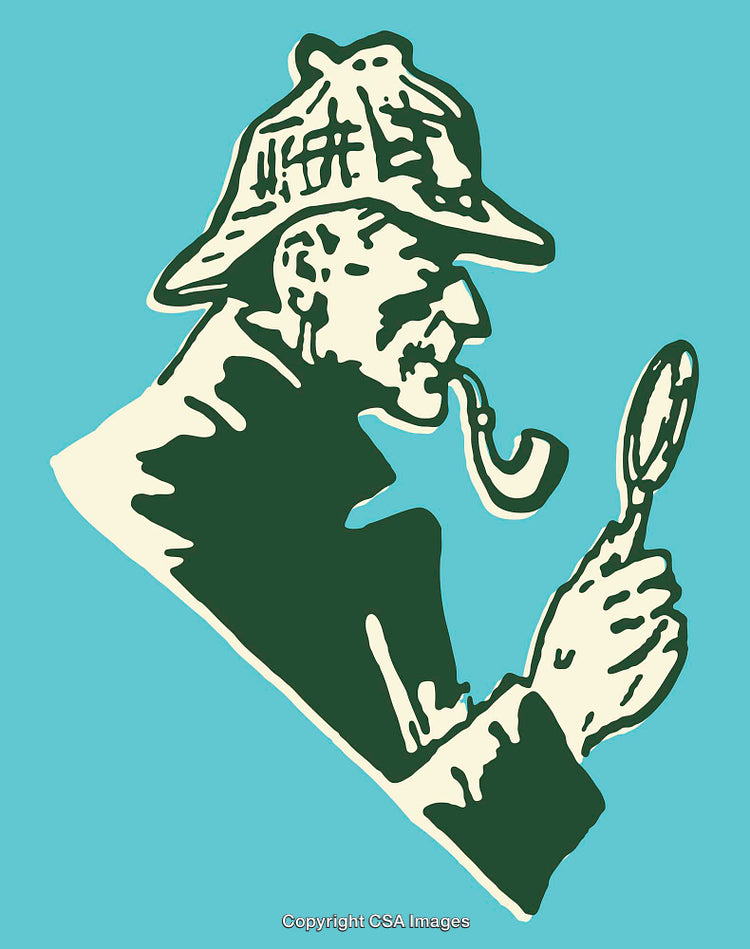 Illustration of a Classic Detective Inspecting With a Magnifying Glass