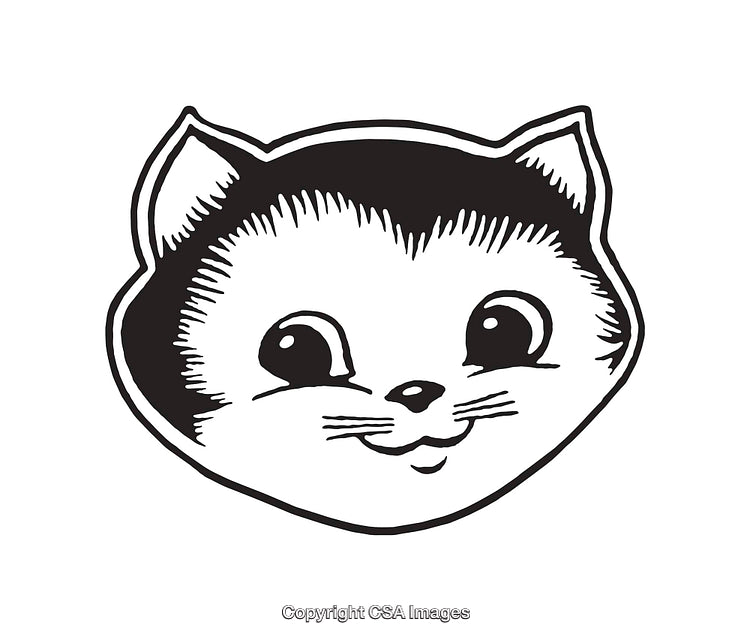 Adorable Black and White Smiling Cat Line Art Illustration Design
