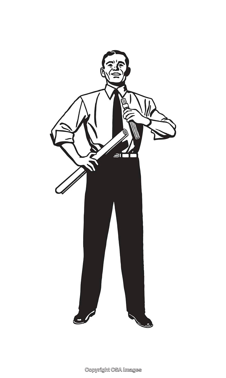 Black and White Illustration of a Professional Businessman with Determination