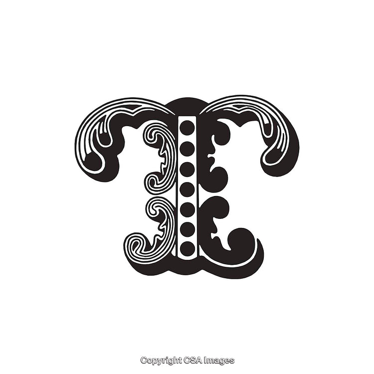 Intricate Black Ornamental Letter T in Decorative Style