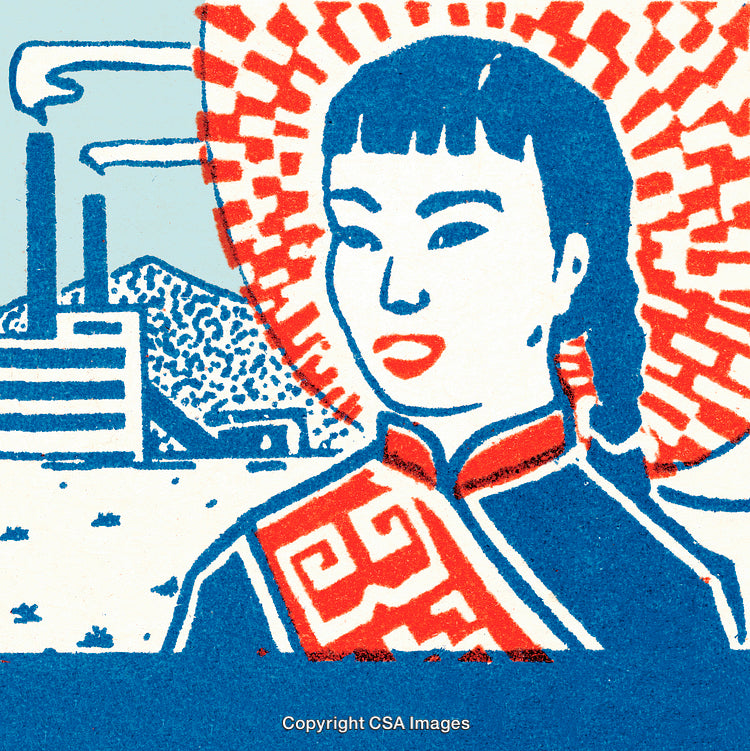Stylized Portrait of a Woman with Industrial and Abstract Background
