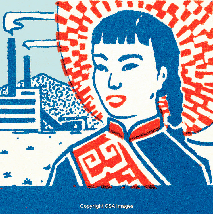 Stylized Portrait of a Woman with Industrial and Abstract Background