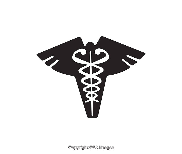 Black and White Medical Caduceus Symbol Icon Illustration