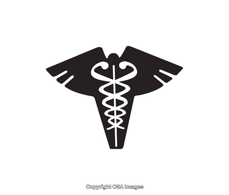 Black and White Medical Caduceus Symbol Icon Illustration