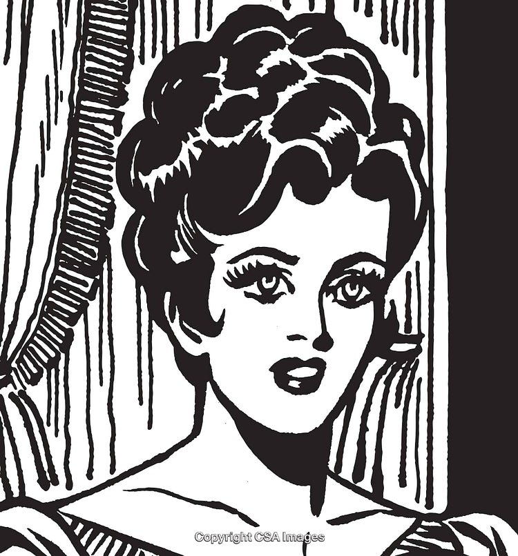Retro Black and White Illustration of a Woman with Hairstyle