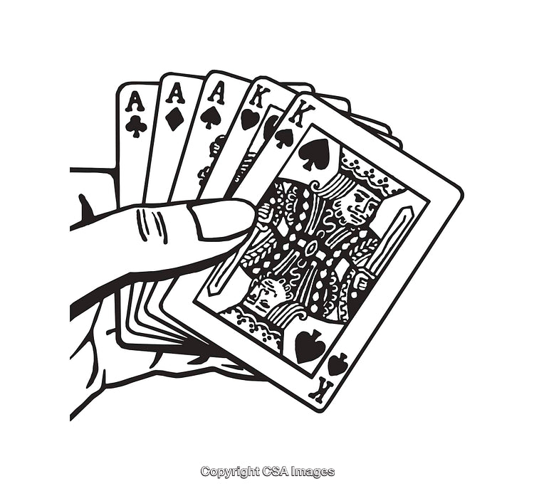 Line Art Illustration of Hand Holding Playing Cards with Ace and King