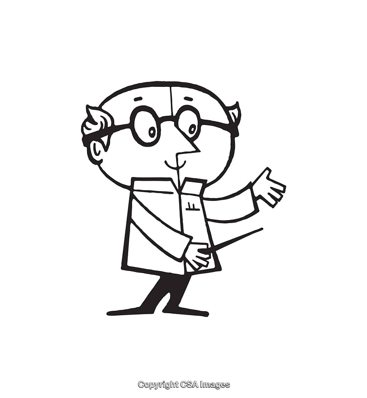 Cartoon Line Art of a Jovial Bald Character with Glasses