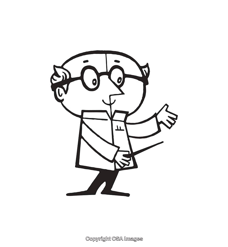 Cartoon Line Art of a Jovial Bald Character with Glasses