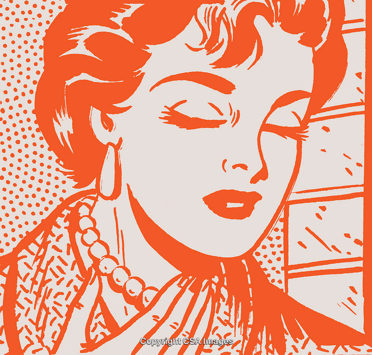 Stylized Retro Pop Art Woman Portrait in Orange and White Design