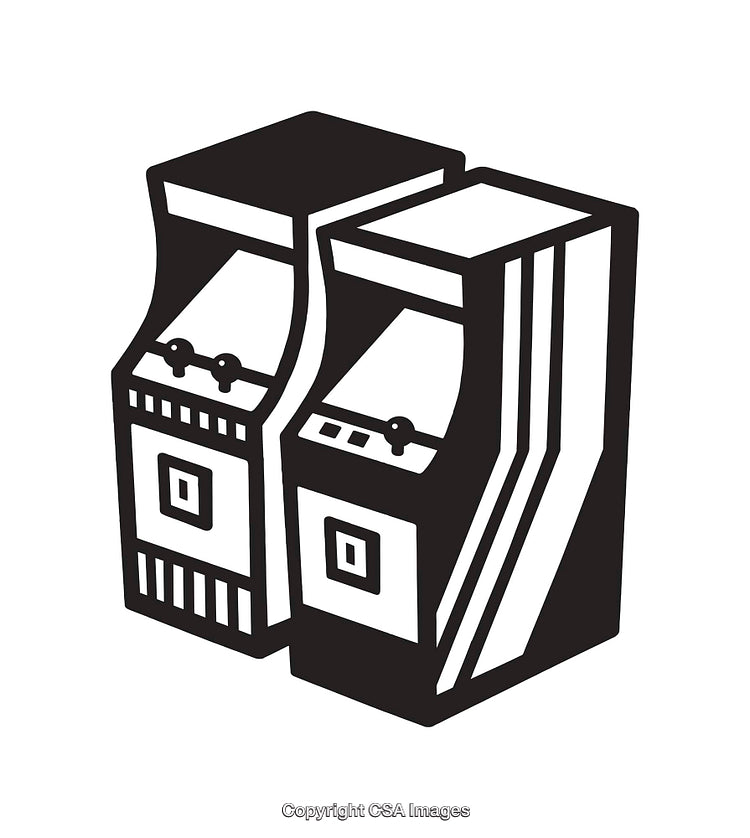 Black and White Line Art of Two Classic Arcade Machines