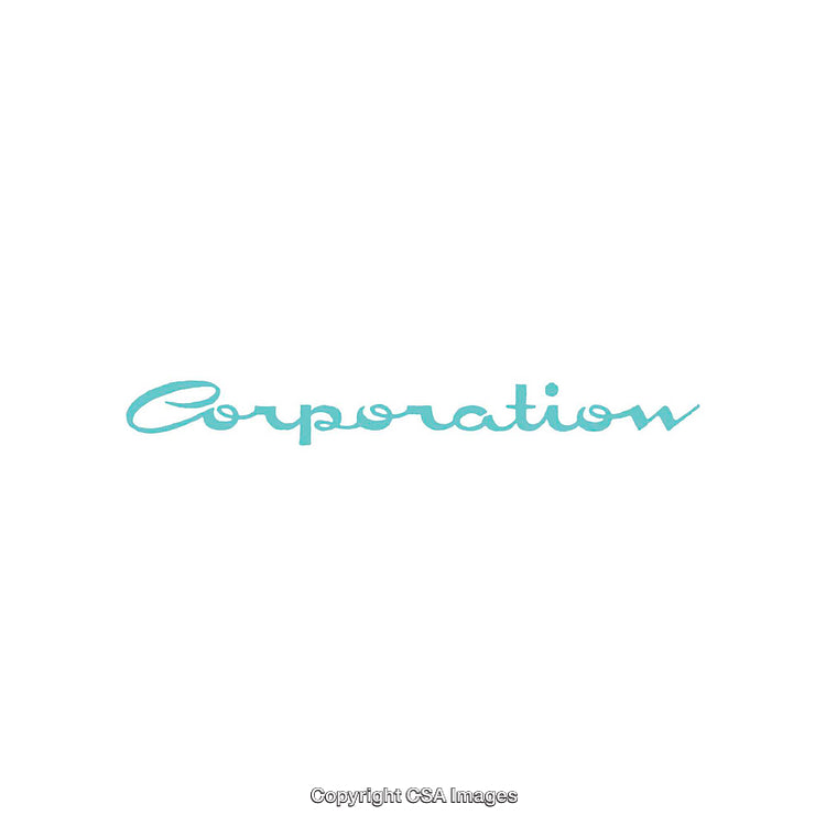Blue Cursive Typography Depicting the Word Corporation on White Background