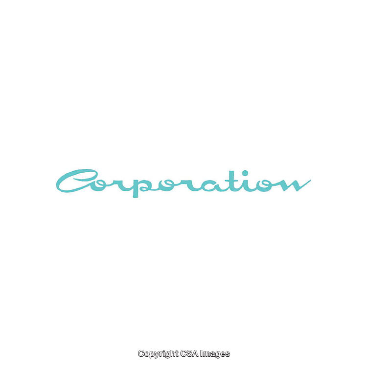 Blue Cursive Typography Depicting the Word Corporation on White Background