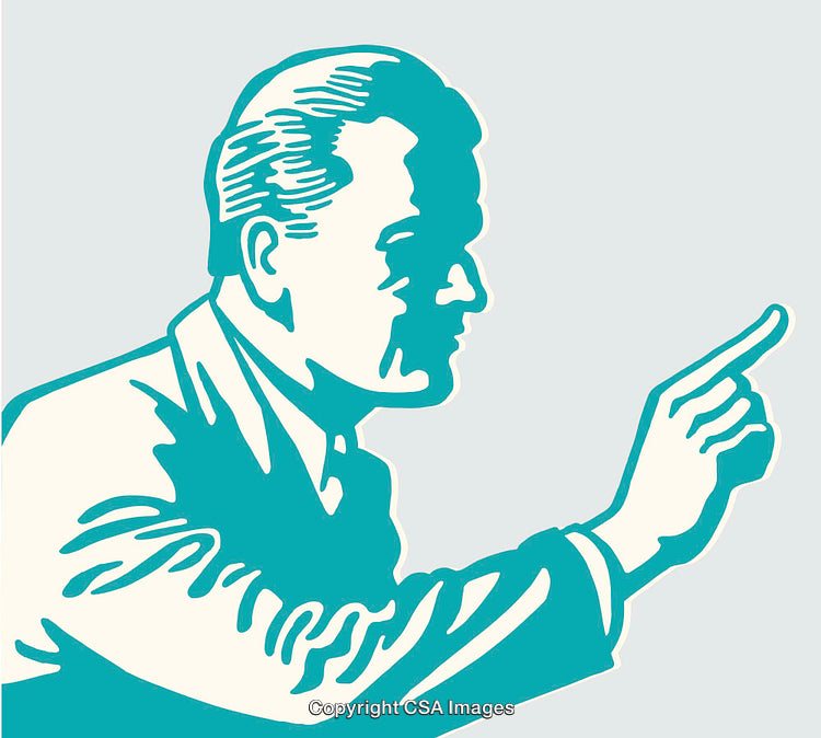 Retro Styled Line Art Illustration of a Man Pointing Forward