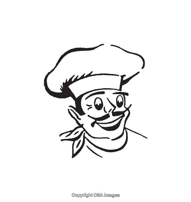 Black and White Line Art of a Smiling Chef Cartoon