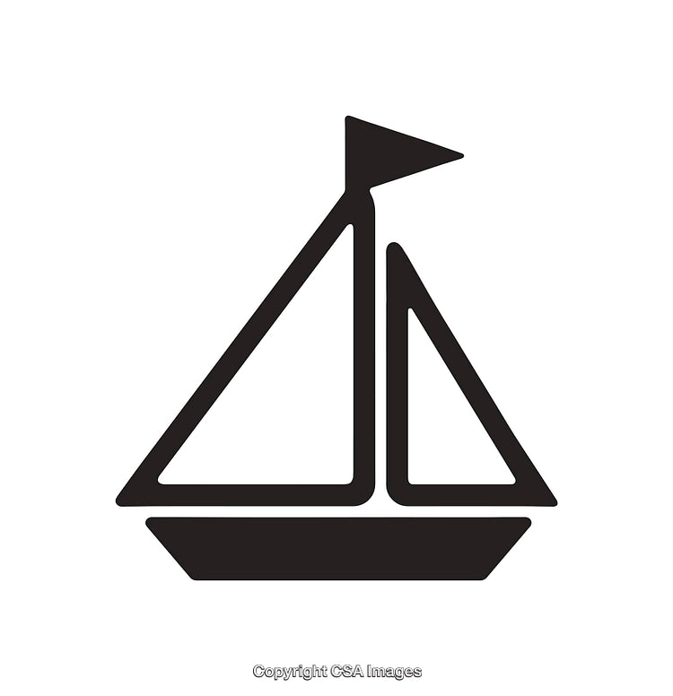 Simplistic Black and White Sailboat Icon with Triangle Flag
