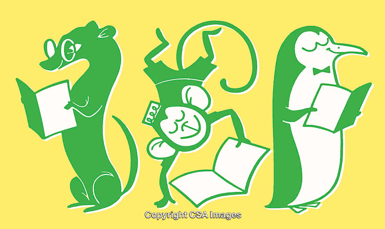 Colorful Line Art of Animals Reading Books in Unique Styles