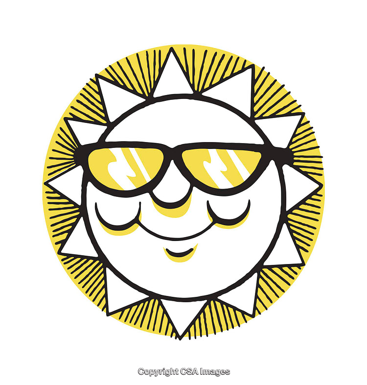 Smiling Sun Illustration Wearing Sunglasses with a Radiant Glow