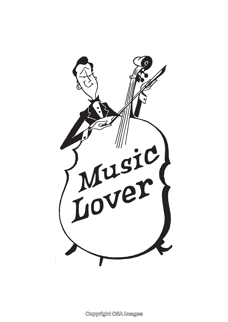 Whimsical Black and White Bass Player Design with Music Lover Text