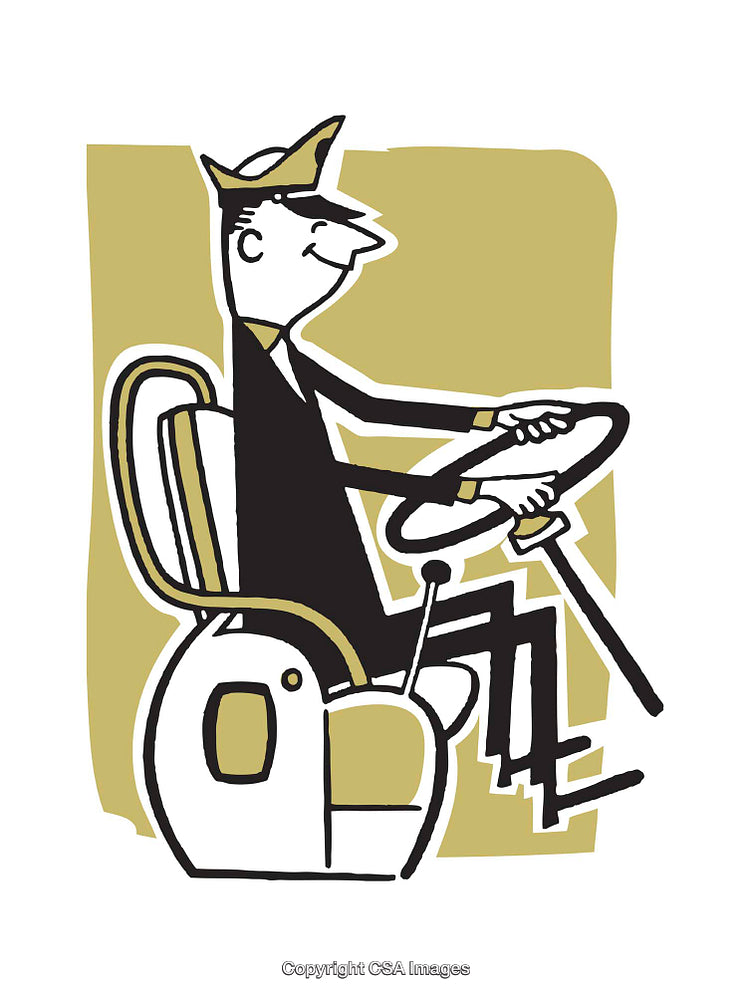 Cheerful Cartoon Driver Operating Vehicle in Retro Style Illustration
