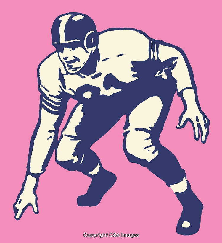 Retro Football Player Illustration in Vibrant Colors With a Pink Background
