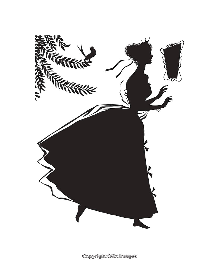 Elegant Silhouette of a Victorian Woman Holding a Mirror