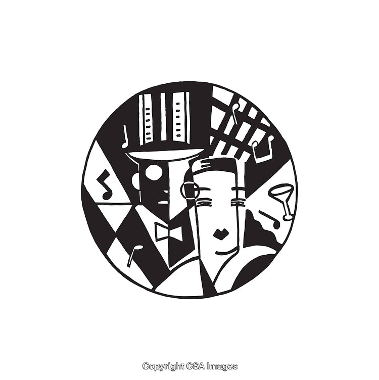 Abstract Black and White Line Art Illustration of Stylized Figures