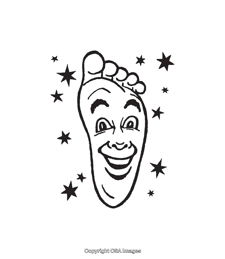 Illustrated Foot with a Happy Face Surrounded by Stars