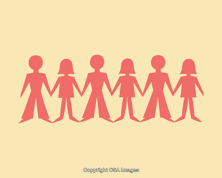 Red Silhouettes of People Holding Hands on a Pastel Background