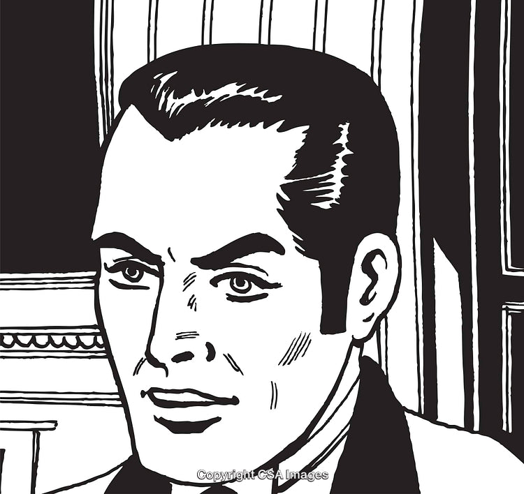 Vintage Illustration of a Man's Face with Retro Style and Sharp Features