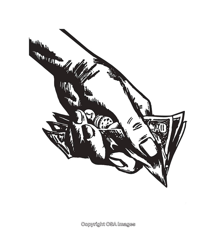 Hand Holding Money in Black and White Illustration