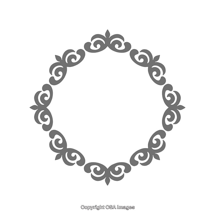 Elegant Circular Ornament Frame With Symmetrical Floral Design in Gray
