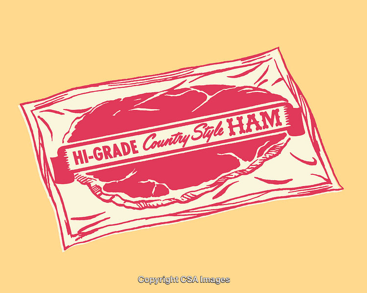 Retro Line Art Illustration of Hi-Grade Country Style Ham Packaging