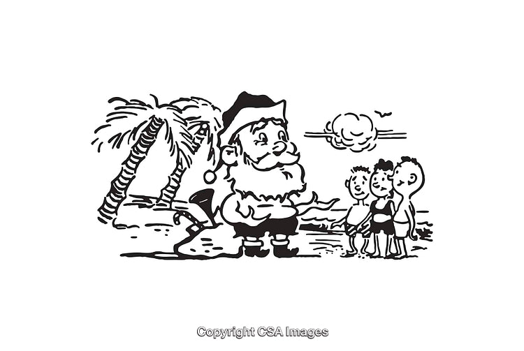 Santa Claus with Children Enjoying a Tropical Beach Scene