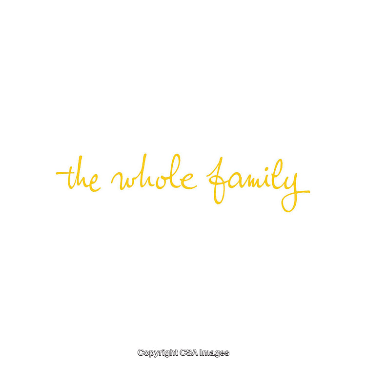 Yellow Handwritten Text Featuring "The Whole Family" on White Background